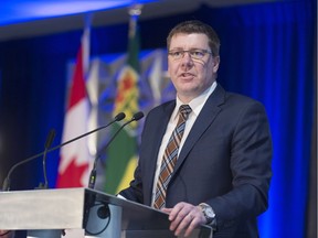 Premier Scott Moe addresses the Saskatchewan Urban Municipalities Association at Queensbury Centre.