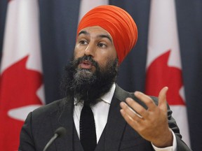 NDP leader Jagmeet Singh speaks at a press conference as he unveils the NDP's top priorities ahead of the federal budget on February 13, 2018. Federal NDP MP Erin Weir says he remains in the dark about any allegations of harassment against him, despite the party's deadline for complaints having come and gone. The Saskatchewan MP was temporarily suspended from his duties earlier this month after a caucus colleague Christine Moore alleged that Weir had engaged in harassing behaviour towards women, including NDP some staff. While Moore said she had not personally experienced anything untoward, NDP leader Jagmeet Singh deemed the allegations serious enough to suspend Weir and launch a third-party investigation.