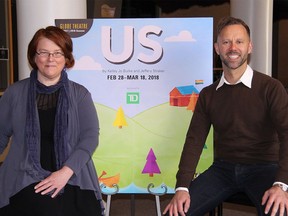 Kelley Jo Burke (left) and Jeffery Straker are bringing Us to the Globe Theatre mainstage beginning March 1.