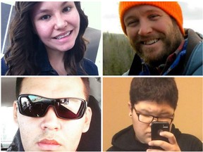 The murder victims in the Jan. 22, 2016 shooting in La Loche, Sask.: (clockwise, from top left) Marie Janvier, Adam Wood, Drayden Fontaine and Dayne Fontaine.