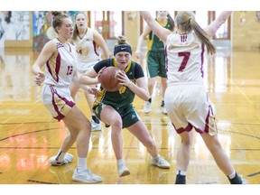 Gabriela Kukura, shown driving to the basket Thursday at the Luther Invitational Tournament, has helped the Campbell Tartans advance to Saturday's senior girls championship game.