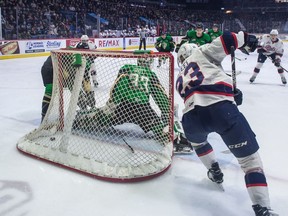 A wrap-around goal by Sam Steel, 23, helped the Regina Pats assume a 4-1 lead over the Prince Albert Raiders on Saturday. But then the Pats collapsed and needed overtime to pull out a victory that had earlier seemed inevitable.