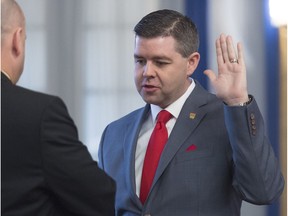 Jeremy Harrison during a swearing in ceremony held at Government House on Feb. 2, 2018. Harrison became minister of export and trade development and minister of immigration and careers training.