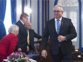 Crown Investments Corporation Minister Joe Hargrave during a swearing in ceremony held at Government House. His son, Trent, was initially the nominee of the Prince Albert and District Chamber of Commerce for the Curriculum Advisory Committee, which meets for the first time this week.