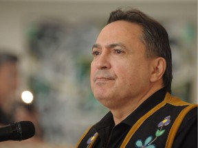 Assembly of First Nations National Chief Perry Bellegarde discusses the not guilty verdict in the trial of Gerald Stanley at the First Nations University of Canada in Regina on Saturday, Feb. 10, 2018. Stanley was acquitted in the shooting death of 22-year-old Colten Boushie, a resident of the Red Pheasant First Nation.