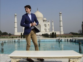 Prime Minister Justin Trudeau and wife Sophie Gregoire Trudeau, and children, Xavier, 10, Ella-Grace, 9, and Hadrien, 3, visit the Taj Mahal in Agra, India on Sunday, Feb. 18, 2018.