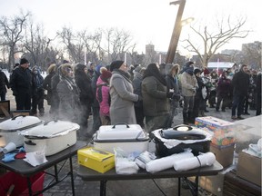 A memorial vigil for people who've died homeless was held in City Square Plaza in Regina on Feb. 2, 2018.