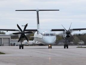 An Air Canada Express taxis on the runway at Windsor Airport April 21, 2017.