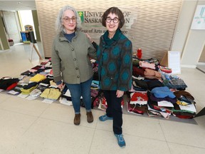 Canadian artist Mindy Yan Miller (left) and Women's Studies Professor Joan Borsa coordinated Sorting Party.