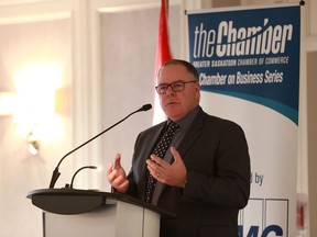 Saskatchewan Health Authority CEO Scott Livingstone speaks at the Saskatoon Chamber of Commerce luncheon at Sheraton Cavalier in Saskatoon, SK on March 7, 2018.