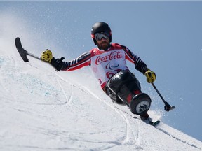 Canada's Kurt Oatway competes in the alpine skiing men's Super-G, sitting, at the Jeongseon Alpine Centre during the Pyeongchang 2018 Winter Paralympic Games on Sunday. Oatway, of the Regina Alpine Adaptive Ski Club, won the gold medal.