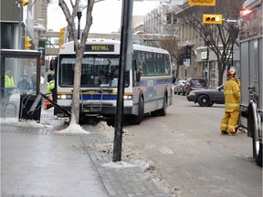 A woman was struck by a pole that was hit by a Regina Transit bus on 11th Avenue and Hamilton Street on Feb. 15, 2013.