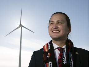 Cowessess First Nation Chief Cadmus Delorme near their wind turbine just east of Regina.