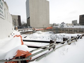 The scene Tuesday at the idle site of Capital Pointe on the corner of Albert Street and Victoria Avenue in Regina.