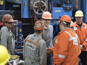 Prime Minister Justin Trudeau takes part in a guided tour of the Evraz Tubular Operation plant in Regina.