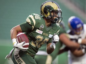 Atlee Simon, shown with the University of Regina Rams last season, is to play for the Calgary Stampeders in Friday's CFL pre-season game against the Saskatchewan Roughriders at Mosaic Stadium.