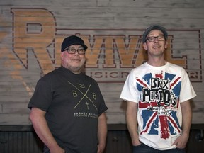 Revival Music Room owner Rick Krieger, left, and social media promoter Taron Cochrane in the new renovated space of the former McNally's in Regina.