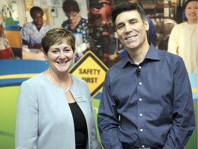 Sandra Cripps, left, CEO of the Saskatchewan Association for Safe Workplaces in Health (SASWH), with Garrison Wynn, a keynote speaker at the SASWH conference held in Regina on Thursday.
