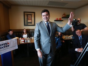 Sask. Party MLA Corey Tochor announces his plan to challenge Brad Trost for the federal Conservative Party's nomination in Saskatoon-University at Grainfields in Saskatoon on January 8, 2018.