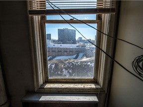 The Capital Pointe building site on the corner of Albert Street and Victoria Avenue, as viewed from the second-storey window of Bregg Cleaners. The two-storey Bregg building happens to be the tallest on the block.