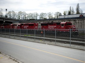 Canadian Pacific train on tracks just north of the PNE in Vancouver.