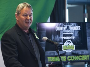 Gerry Krochak from Country Thunder Music Festivals speaks at a press event to announce a Humboldt Broncos Tribute concert by the Country Thunder Foundation in Saskatoon, Sask. Wednesday, April, 18, 2018.