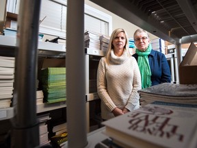 Heather Nickel, left, and Deana Driver, book publishers, stand in Nickel's book storage room in her Regina home.
Driver and Nickel are among a number of Saskatchewan publishers upset about changes in publishing grants announced earlier this week by Creative Saskatchewan.