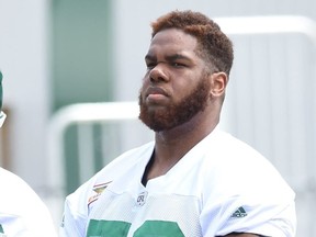 Josiah St. John during Saskatchewan Roughriders practice at Mosaic Stadium in Regina.  DON HEALY / Regina Leader-Post