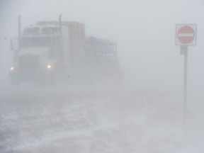 Visibility was extremely poor along Highway 1 just east of Regina in the late afternoon on Thursday, April 5, 2018.