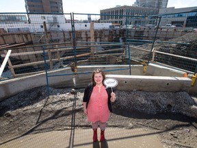 Paula Krasiun-Winsel is organizer of an event in which people plan to gather and collectively say "wow" while looking at the hole at the Capital Pointe work site on the corner of Albert Street and Victoria Avenue.