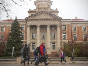 University of Manitoba students walk past the UofM Administration Building in Winnipeg, Man. Monday October 31, 2016.