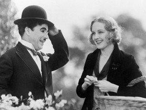 Charlie Chaplin and Virginia Cherrill in the silent movie classic City Lights.