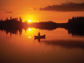 Hayman Lake at sunset in Churchill River, Sask.