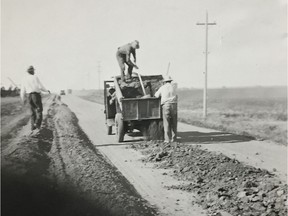 Highway construction became more commonplace during the late 1930s in Saskatchewan thanks to federal funding. Provincial Archives of Saskatchewan, #R-A 5879 (3)