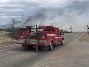 A screenshot of video taken by Luke Lawrence shows a fire truck responding to the Kannata Valley blaze Monday.