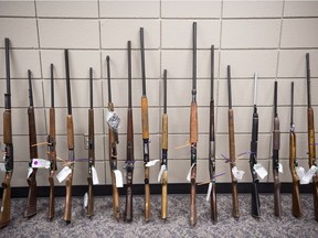 Firearms seized during a recent provincial gun amnesty in which people could bring in unwanted firearms in an effort to keep them off the street.