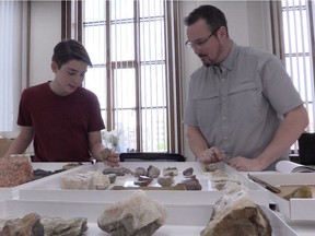 Judah Tyreman, the 14-year-old curator of the Sesula Mineral and Gem Museum in Radisson, meets in Regina with Ryan McKellar, curator of invertebrate palaeontology at the Royal Saskatchewan Museum to find replacements for some of his collection that was stolen in a break-in.