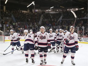 The Regina Pats salute their fans after Sunday's Memorial Cup final at the Brandt Centre.