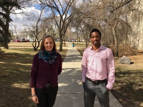 Katya Herman (left), University of Regina assistant professor in kinesiology, health and sport, and PhD student Oluwasegun (Olu) Hassan have co-authored a report called Active living in Saskatchewan: A review of official community plans.