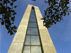 The tower at the site of the former Canadian Bible College, which subsequently housed the Western Christian College and then a range of non-religious uses.