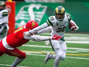 Regina Rams running back Atlee Simon (36) is looking forward to playing in the CFL after being selected 50th overall in Thursday's draft by the Calgary Stampeders.