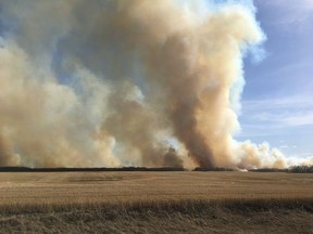 A photo of the grass fire at Standing Buffalo Dakota First Nation on Sunday. Submitted by Mike Waldbauer.
