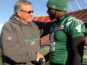 Ken Miller, left, and Darian Durant were part of many successes during the time they shared with the Saskatchewan Roughriders.