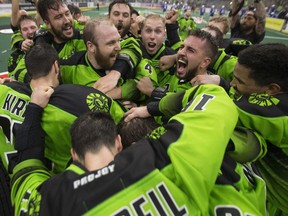 The Saskatchewan Rush, celebrating their NLL title on June 9, will lose two players to the league's upcoming expansion draft.