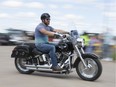 Bikers ride off during 10th Annual Ride for Dad event outside the Western Development Museum to help raise money to fight Prostate Cancer in Saskatoon, SK on Saturday, June 16, 2018.