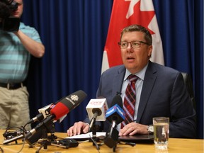 Premier Scott Moe discusses equalization at a press conference at the cabinet offices in Saskatoon.