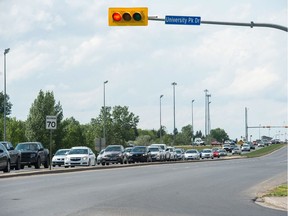 Traffic collects at the intersection of Arcola Avenue and University Park Drive.