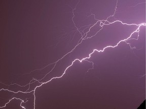 Environment Canada forecasts that intense lightning could occur as thunderstorms continue into the evening and head toward southern Saskatchewan