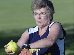 Brenda Anderson, shown in this file photo, was the winning pitcher in both ends of a doubleheader during Regina Ladies Softball Association action Wednesday at Douglas Park.