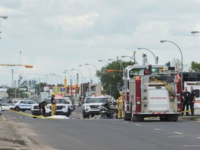 Police and other emergency responders were present at the scene of a motor vehicle collision involving a truck and a motorcycle on Park Street.